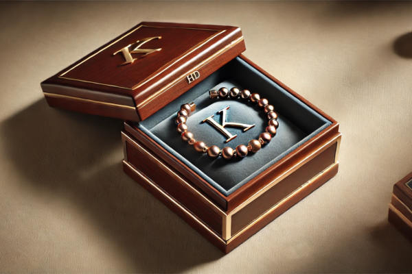 bracelet holder box square box with a k on it